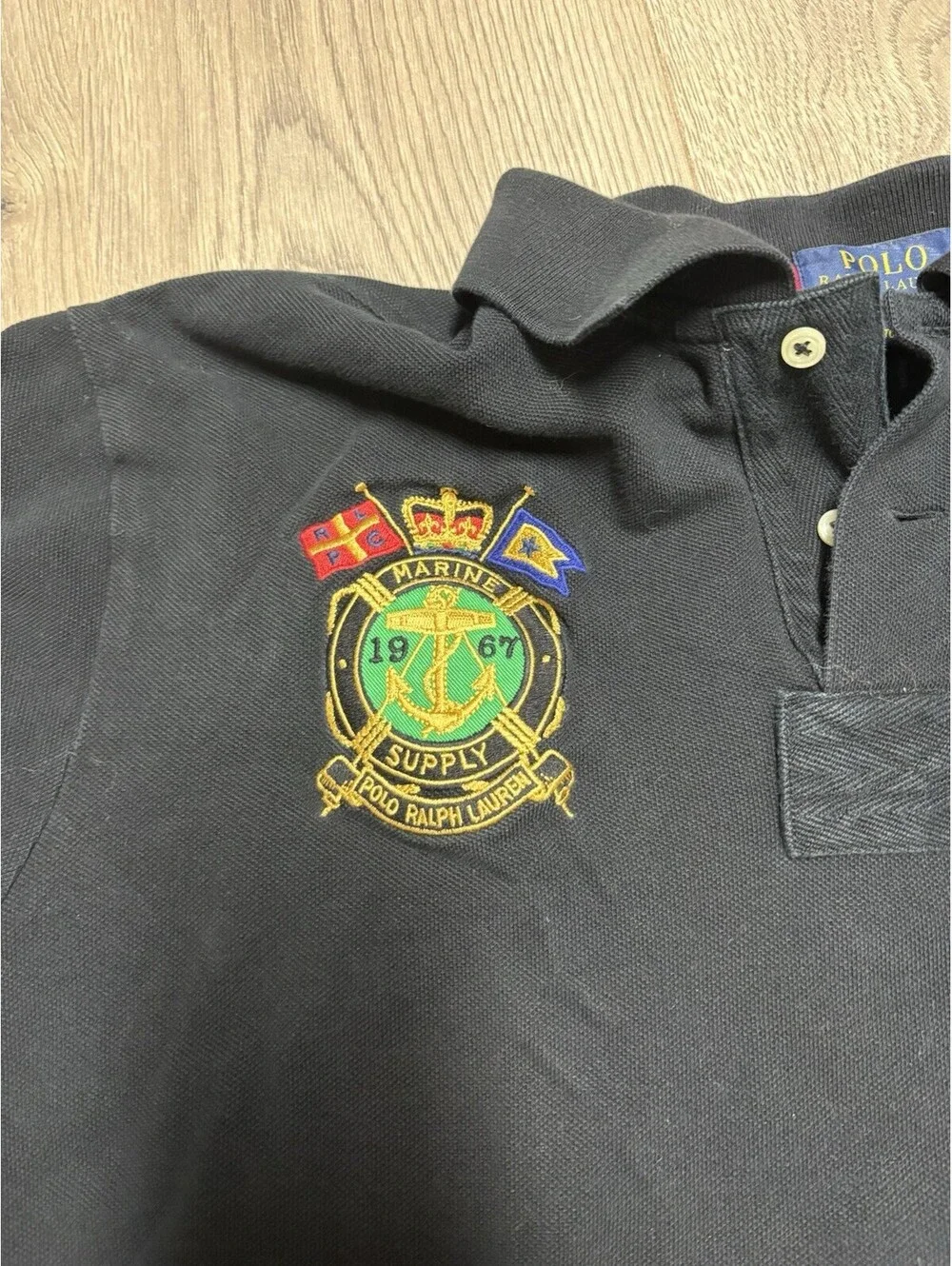 Ralph Lauren Polo Shirt Mens XXL Black Marine Supply Embroidered BIG PONY